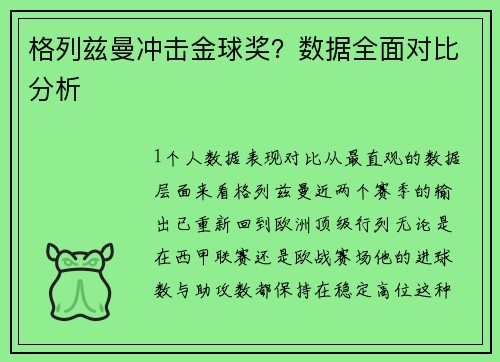格列兹曼冲击金球奖？数据全面对比分析
